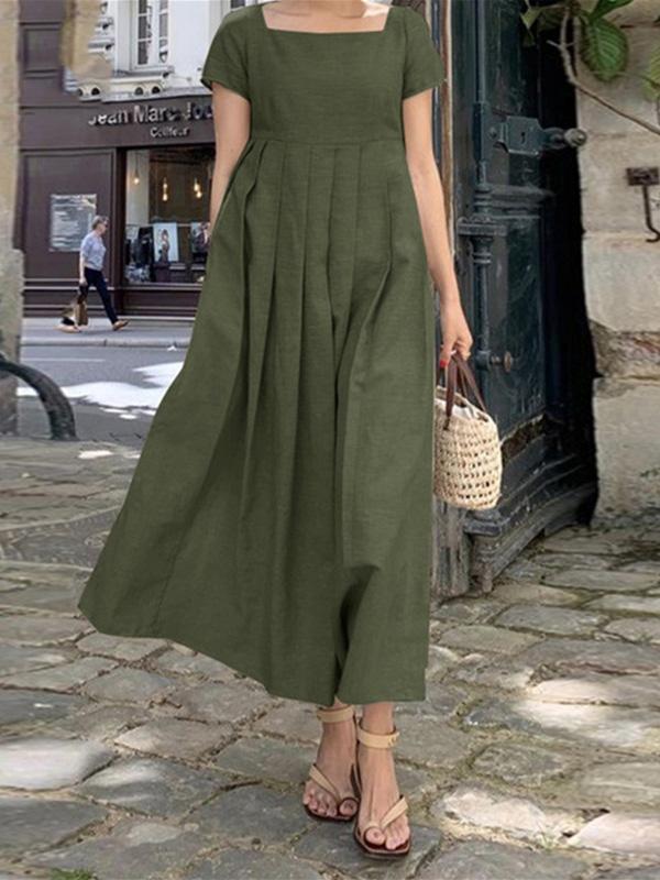 Cotton and Linen Square Neck Everyday Versatile Maxi Dress