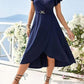 V-neck Flowy Slim Fit Asymmetric Short Sleeve Midi Dress