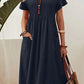 Cotton and Linen Comfortable Round Neck Pocket Loose Dress