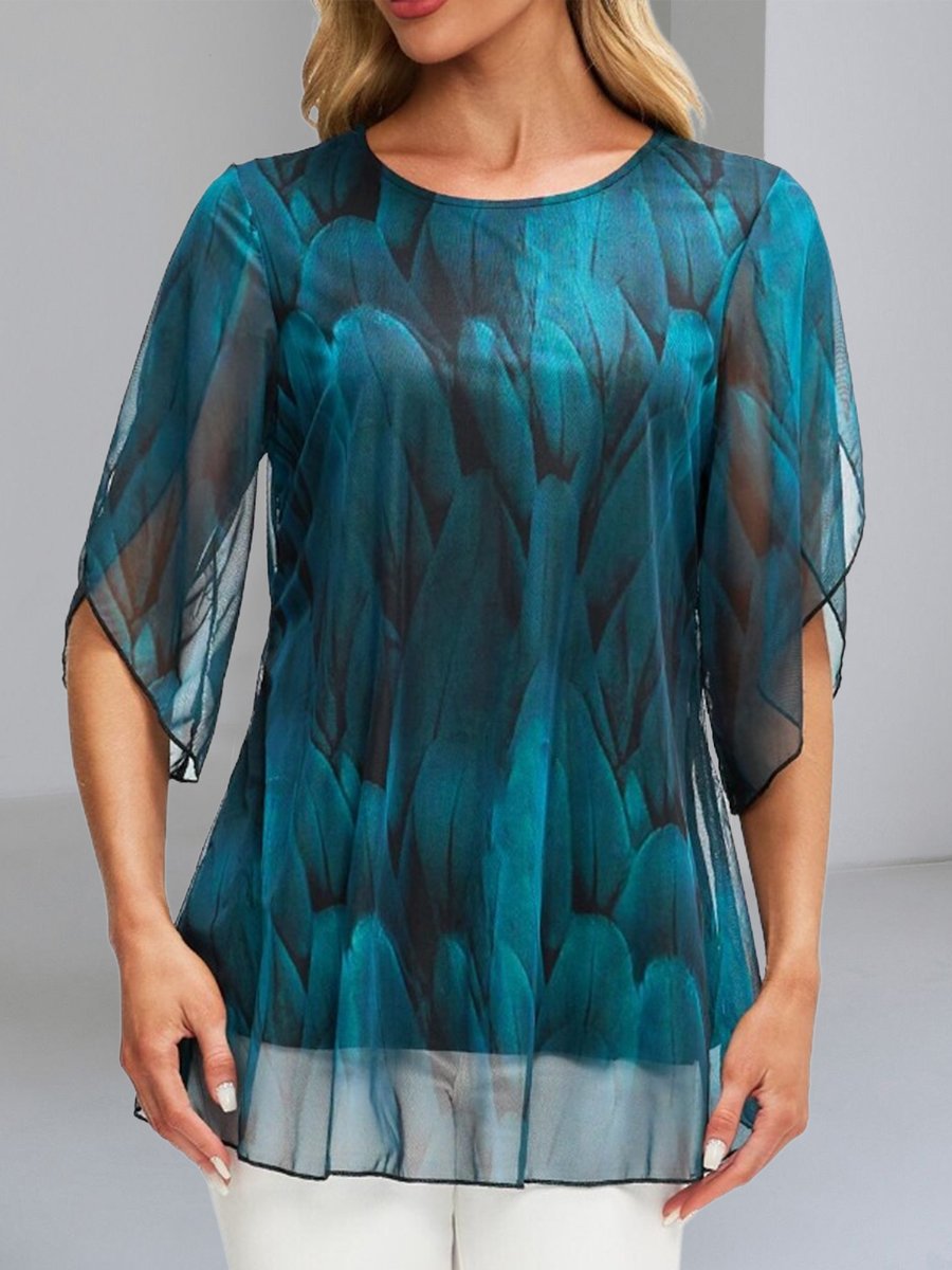 Pleated Seven-Quarter Sleeve Chiffon Loose Blouse