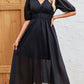 V-neck Button Elastic Waist Chiffon Dress