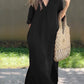 Women's Solid Color V-Neck Linen Pocket Dress