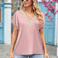 V-neck Lace Satin Short-sleeved Shirt 32097841