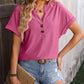 V-neck Button-down Solid Color Short-sleeved T-shirt 01225824