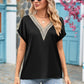 V-neck Lace Satin Short-sleeved Shirt 32097841