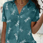 Dragonfly and Floral Print Short-sleeved Shirt