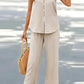 V-neck Casual Solid Color Printed Vest Wide-leg Pants Suit