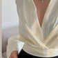 Plain V Neck Regular Fit Elegant Blouse