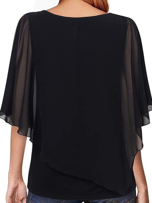 Lightweight Double Chiffon Printed Cape Shirt