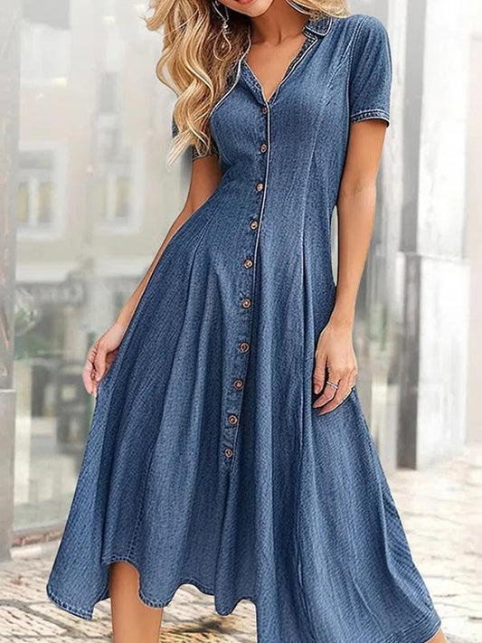 Denim V-neck Short-sleeved Dress