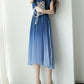 Pleated Gradient Tie Elastic Waist Dress