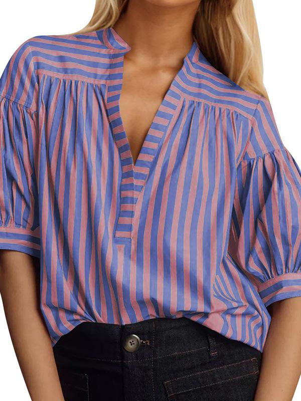 V-neck Striped Stitching Everyday Versatile Top