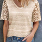 V-neck Lace Patchwork Hollow out Blouse