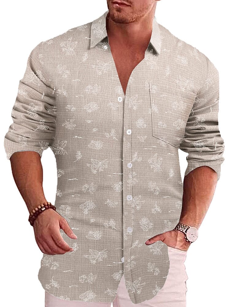 Classic Casual Printed Button Down Cotton Linen Shirt (Us Only)