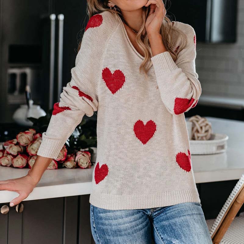 Heart Pattern Knit Sweater