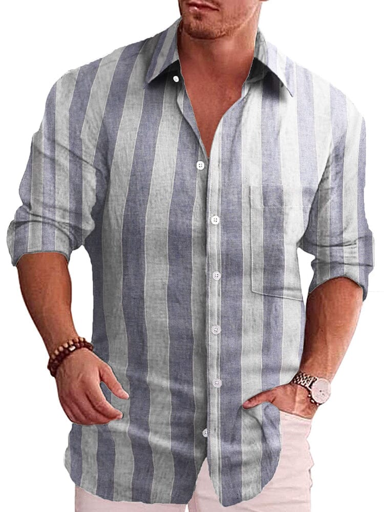 Classic Casual Printed Button Down Cotton Linen Shirt (Us Only)