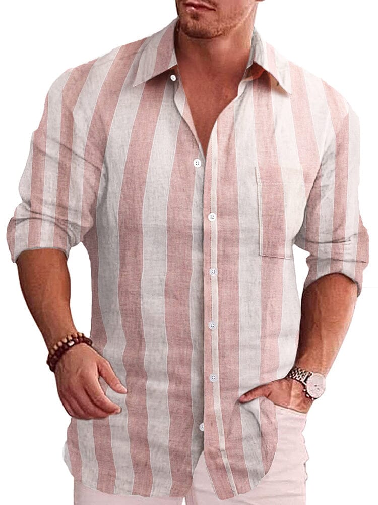 Classic Casual Printed Button Down Cotton Linen Shirt (Us Only)