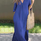 V-neck Side-slit Front Pleated Pockets Dress