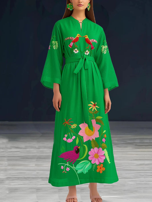 Elegant Embroidered Floral Oversize Maxi Dress