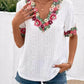 V-neck Embroidered Floral Lace Trim Top