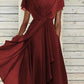 V-neck Pleated Solid Color Chiffon Dress