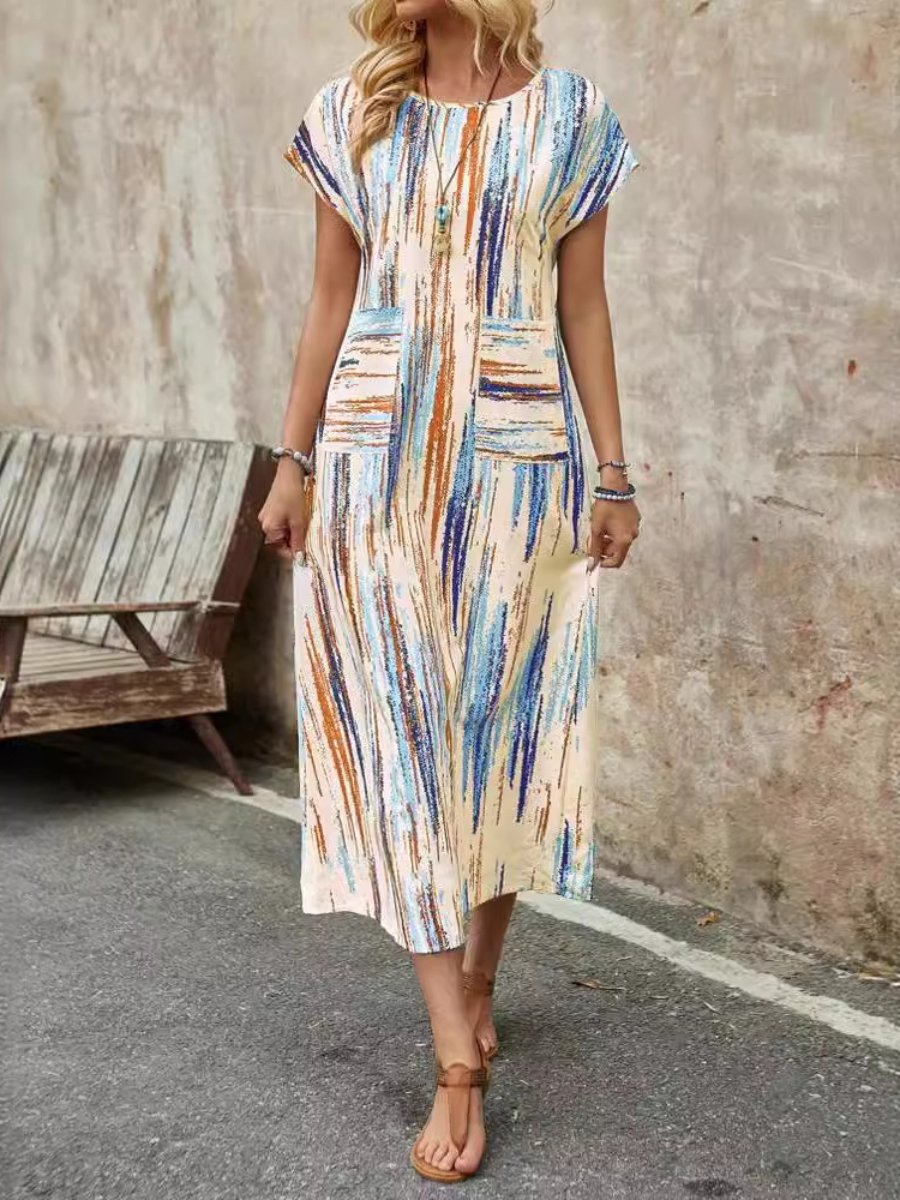 Tie-dye Flutter Sleeve Pocket Maxi Dress