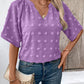 V-neck Jacquard Loose Short Sleeves Blouse