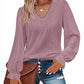 V-neck Cutout Jacquard Casual Long Sleeve Shirt