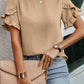 Elegant Round Neck Linen Petal Sleeves Blouse