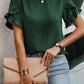 Elegant Round Neck Linen Petal Sleeves Blouse