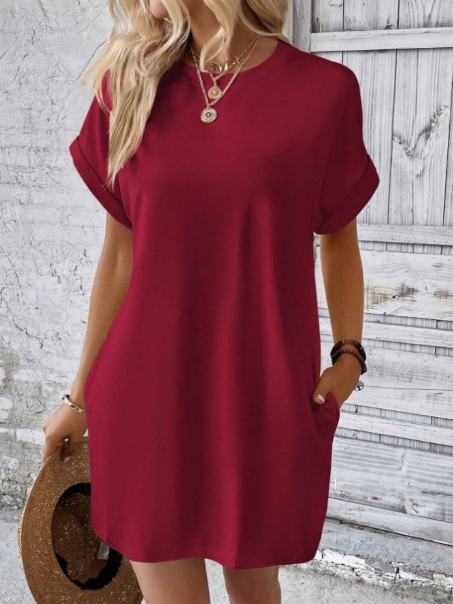 Batwing Sleeves Hidden Pockets Casual Dress