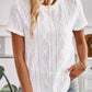 Round Neck Buttoned Cutout Jacquard Short-sleeved T-shirt