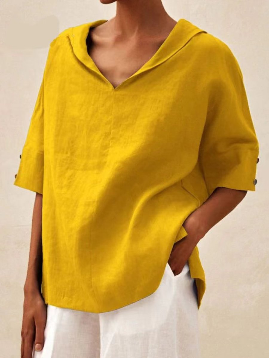 Cotton and linen Loose Hooded Blouse