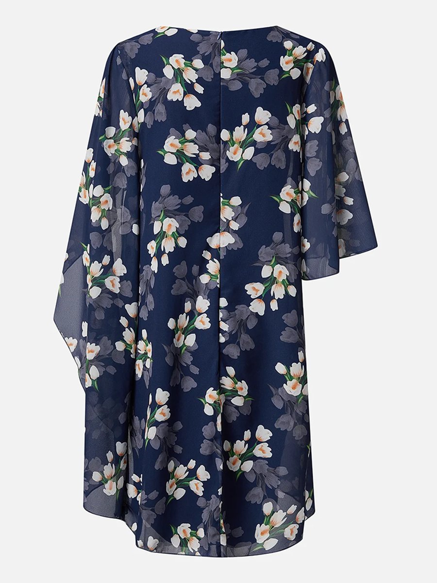 Irregular Printed Round Neck Dress