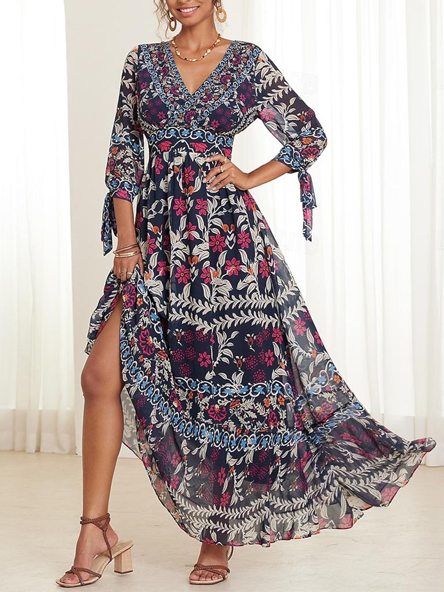 Bohemian V-Neck Floral Maxi Dress