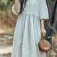 Round Neck Casual Cotton Linen Midi Dress