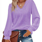 V-neck Cutout Jacquard Casual Long Sleeve Shirt