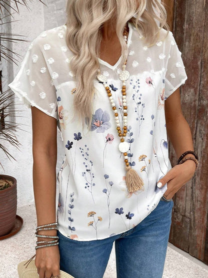 V-neck Lace Patchwork Chiffon Blouse