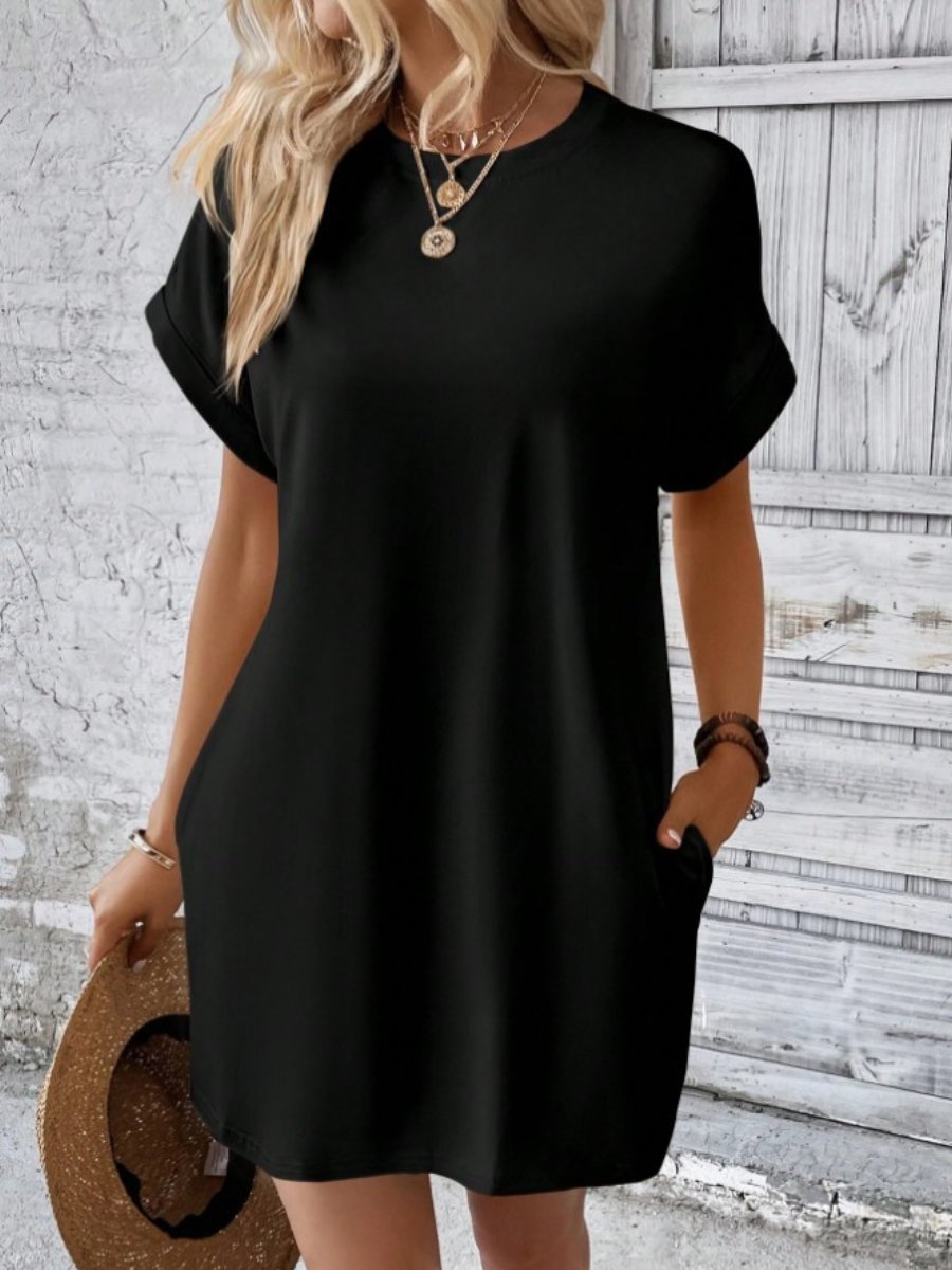 Batwing Sleeves Hidden Pockets Casual Dress