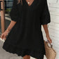 V-neck Lace Trim Loose A-line Dress