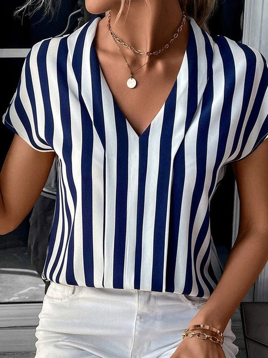 Striped Casual V-Neck T-Shirt