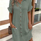 Solid Color Lapel Pocket Shirt Dress