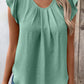 Round Neck Flutter Sleeves Pleated Solid Color Top