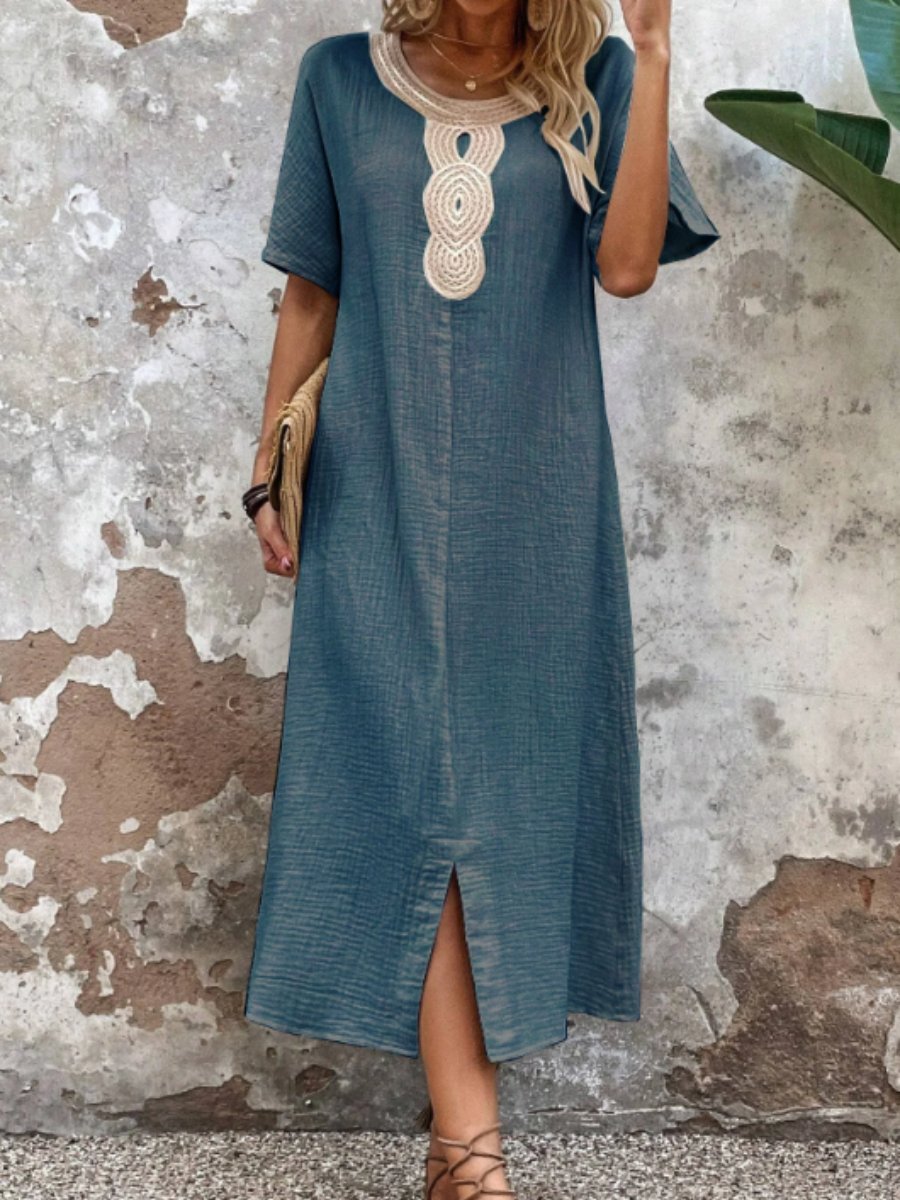 Cotton and Linen Slit Loose Dress