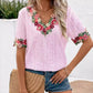 V-neck Embroidered Floral Lace Trim Top