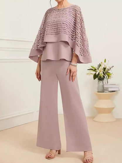 Jacquard Shawl Wide-Leg Trousers Three-Piece Set