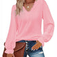 V-neck Cutout Jacquard Casual Long Sleeve Shirt