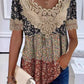 Round Neck Lace Print Short Sleeve T-shirt