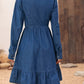 Lapel Long Sleeve Denim Dress