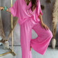 V-Neck Bat Sleeve T-Shirt Wide-Leg Pants Set